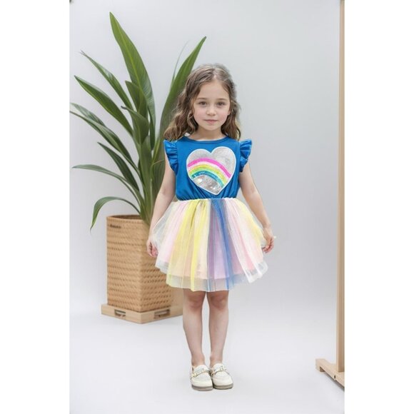 🆕Girls Blue Polyester Unicorn Tulle Tutu Dress Princess Casual 1-8T - Picture 5 of 8